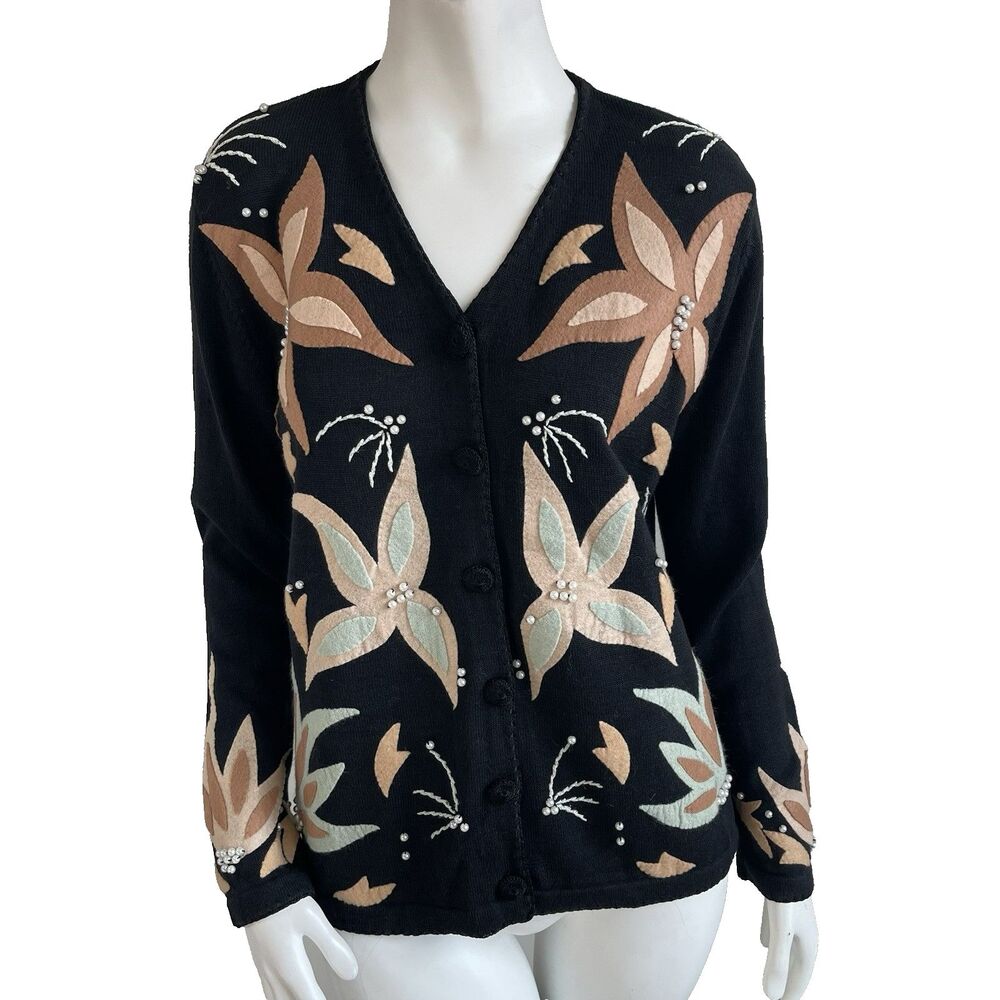 Vintage Cardigan Embellished Pearl Sweater S/M Cottage Boho Fairy Festival